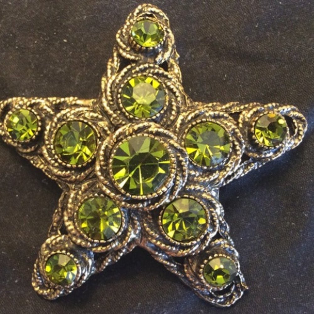 Fabulous HAR Signed STAR Shaped Peridot Green Brooch 1950's Germany